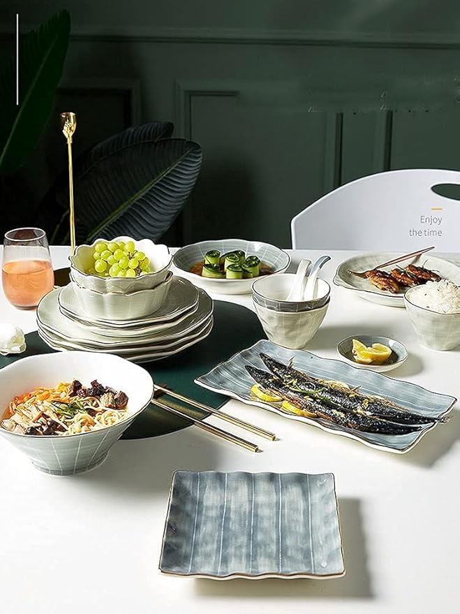 Dinner Set for Luxury Restaurant and Home 9-44 Piece Glaze Dinnerware Set Nordic Luxury Tableware Set Bowl and Plate Service for 2-10 People Non-Slip BottomOne Color-20pieces
