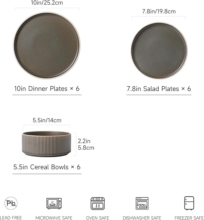 Dinnerware Set Service for 6 18-Piece Ceramic Plates and Bowls Set Chip &amp Scratch Resistant Microwave and Dishwasher Safe Modern Minimalist Tableware for Everyday Use Matte Green