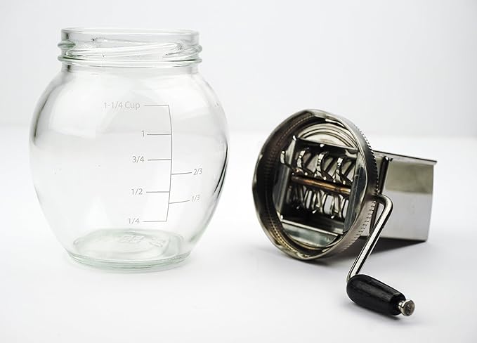 RSVP International Endurance Vintage Inspired Nut Grinder 1.25 Cup Capacity Glass Bottom