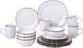 Stylish and Elegant 16 Piece Scalloped Edge Dinnerware set Service for Hosting Parties and Events - Set of 4 Scalloped Edge (White)