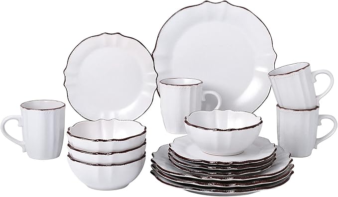 Stylish and Elegant 16 Piece Scalloped Edge Dinnerware set Service for Hosting Parties and Events - Set of 4 Scalloped Edge (White)