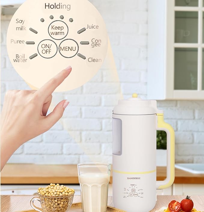 Bamousse Electric Oat Milk Maker White Automatic Plant Based Milk Machine Countertop Blender with Display Window