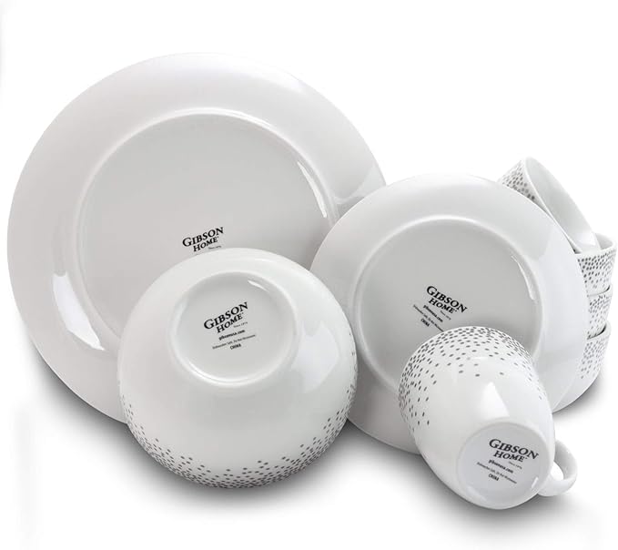 Misc Platinum Dots 16 Piece Round Ceramic Dinnerware Set Grey Textured Modern Contemporary