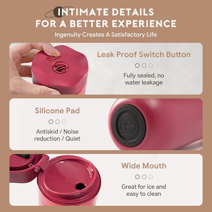 BENFUCHEN Travel Coffee Press Vacuum Insulated Portable French Press Stainless Steel Portable Coffee Maker/Tea Press 12oz Rose Red