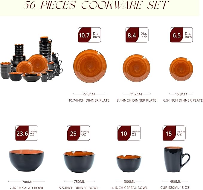 Stoneware Sonoma 56pc Dinnerware Set Black + Speckled Spin Wash Spice