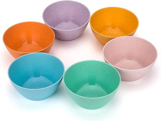 Wheat Straw Dinnerware Unbreakable Wheat Straw Tumblers Bowls &amp Plates Dinnerware Set | Set of 18 in 6 Assorted Color | Dishwasher safe  BPA Free