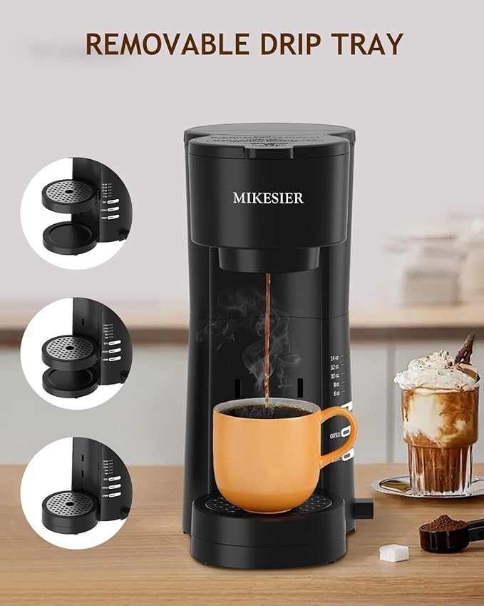 3IN1 Single Serve Coffee Maker with Milk Frother Small Coffee Machine for K Cup &amp Ground 6-14oz Brew Size 28oz Water Tank Adjustable Drip Tray