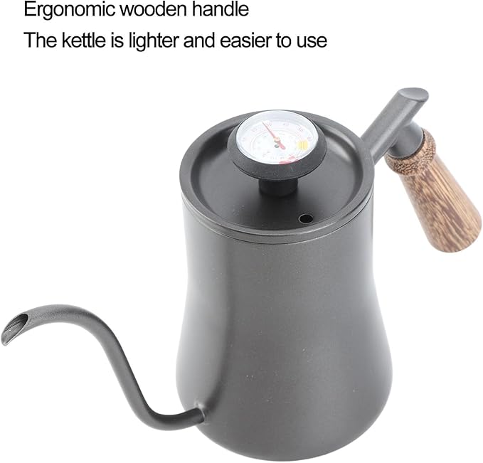 ZJchao Gooseneck Coffee Kettle Pour Over Coffee Maker with Thermometer 550ml Stainless Steel Leakproof Rustproof for Home Baristas and Enthusiasts (Black (thermometer model))