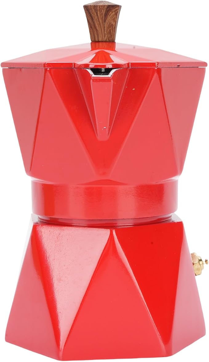 ZJchao Italian Coffee Maker Premium Anodized Aluminum Stovetop Coffee Pot Dual Valve Brewing Rich For Home Camping 2 Cup 16x16cm (Red)