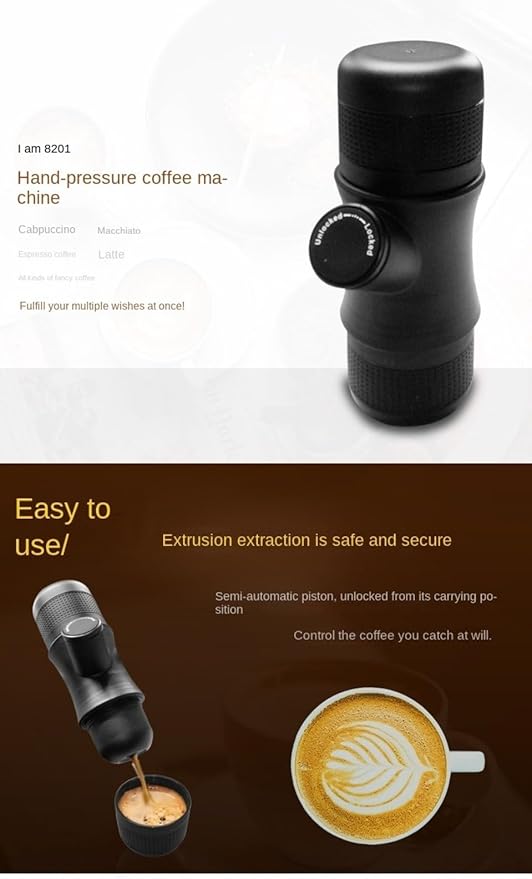 Portable efficient and practical mini hand press coffee machine portable espresso machine with one click extraction(red)