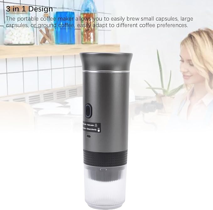 AUNMAS Automatic Portable Coffee Maker Electric Machine Mini Travel Coffee Maker with USB C Charging 20 Bar Pressure for Camping RV Office Travel (gray)