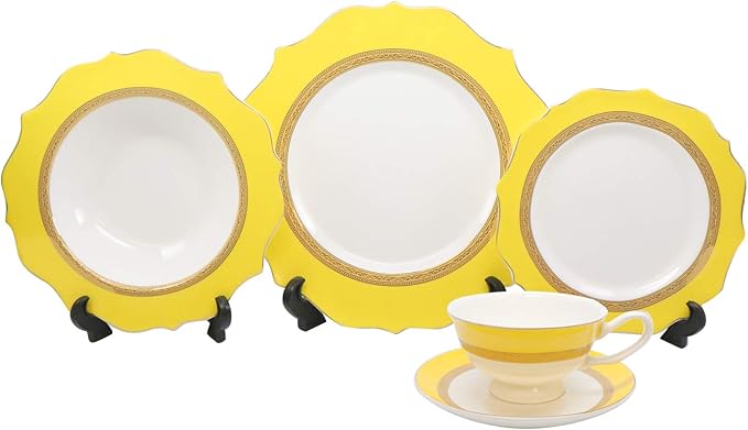 Royalty Porcelain 20 Pc 'Honey' Luxury Yellow Dinner Set Premium Porcelain