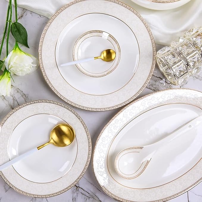 Dining Plate Set 56PCS Ceramic Dinnerware Set Bone China Tableware Dishes Plates Ceramic Combination Dinner Service Set Porcelaine Service for 10D