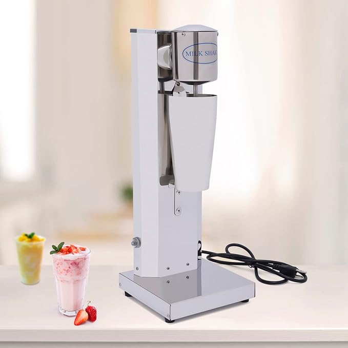 Electric Single Head Milk Shaker180W 2 Speed Adjustable Stainless Steel Silver Commercial Drink Mixer With 1Stainless Steel Cup＆1Clear PP CupSmoothie Malt For Cocktail Tea Coffee