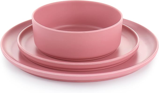 12 Piece Round Dinnerware Set in Pink Pieces Solid Casual