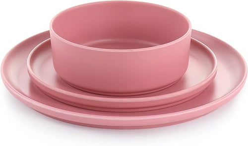 12 Piece Round Dinnerware Set in Pink Pieces Solid Casual