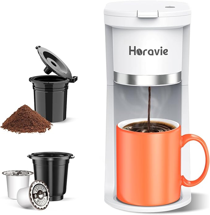 Small Single Serve Coffee Maker Fast Brew One Cup Coffee Machine for K Cup and Grounds 6 to 12 oz. Brew Sizes Capsule Coffee Machine with Descaling Reminder and Viewing Tank White