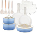 20pcs Ceramic Cookware Set Nonstick Detachable Handle Pots and Pans Set Non ToxicNo PFAS &amp PTFE &amp PFOA Dishwasher/Oven Safe RV Kitchen Set Removable Handle for Cooking Blue