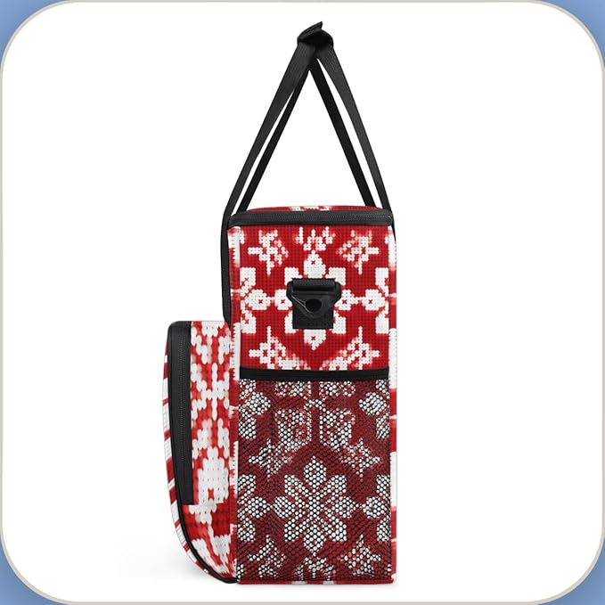 Christmas Snowflake Coffee Maker Carrying Bag Red Ethnic Pattern Travel Storage Bag Compatible with K-Mini or K-Mini Plus Single Serve Coffee Brewer Carrying Case with Pockets &amp Shoulder Strap