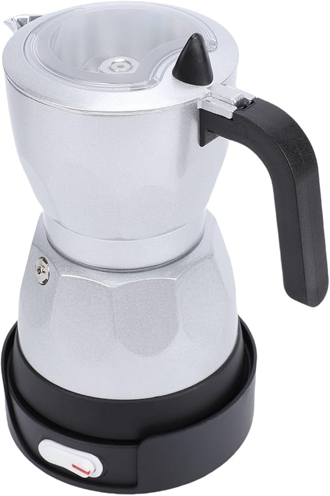 Electric Coffee Maker Aluminum 3 Cup Easy Operate for Home Office Travel Food Grade Material (Silver)