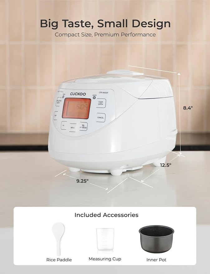 CUCKOO Micom Rice Cooker 6 Cup Uncooked / 12 Cup Cooked Korean Fuzzy Logic Rice Cooker with Delay Timer &amp Keep Warm Setting Versatile Food Steamer with Non-Stick Inner Pot White (CR-0633F)