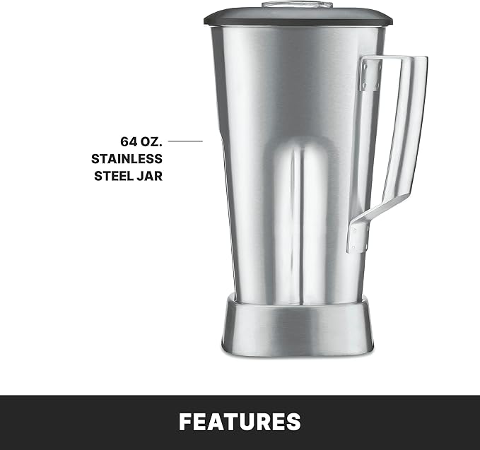 Waring Commercial TBB160S6 TORQ 2 Horsepower Blender Electronic Keypad with 60-Second Countdown Timer and a 64 oz. Stainless Steel Container 120V 5-15 Phase Plug