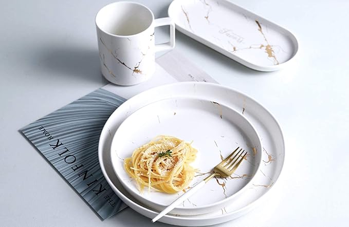 Dinnerware SetPorcelain Dinnerware Set Marble Dinner Set MicrowaveOven Safe Plates and Bowls Set for FamilyRestaurantParty