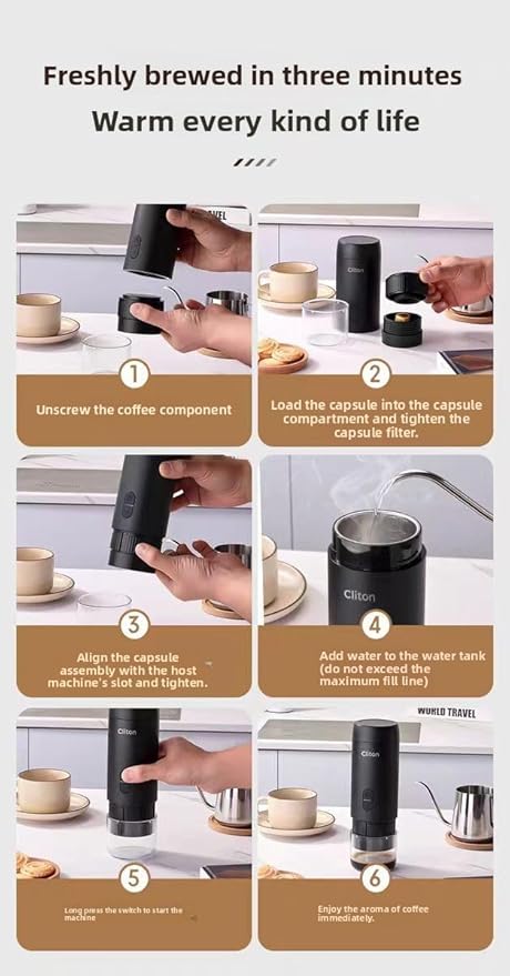 Portable Coffee Maker Home Office Automatic Capsule Extraction Travel Camping Gifts (Coffee machine/1S/free bracket)