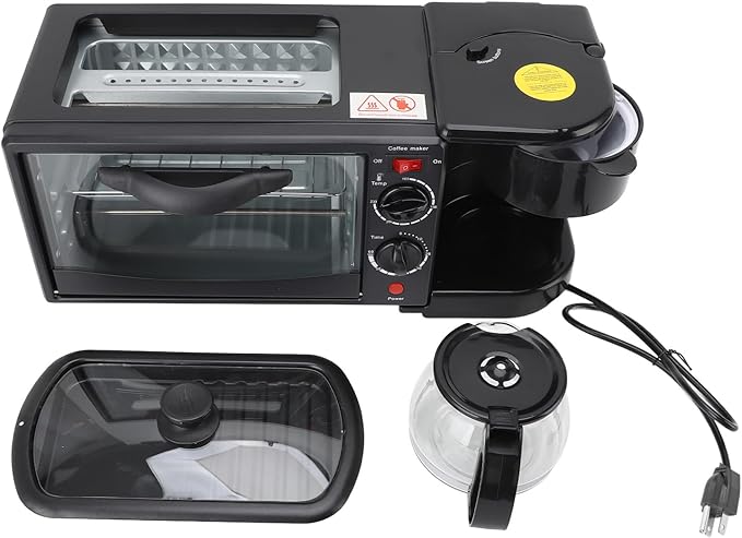 Breakfast Station 3 in 1 Toaster Oven ＆ Coffee Maker Large Capacity Versatile Breakfast Maker with 100°C-230°C Adjustable Temperature and 60min Timer for Apartments Kitchen