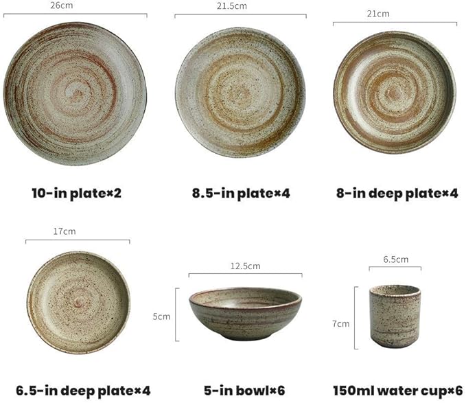 Ceramics Dinnerware Set Retro 26 Pieces Plate and Bowls SetsStoneware Matte Porcelain Dinner Set for Special Restaurant and Hotel