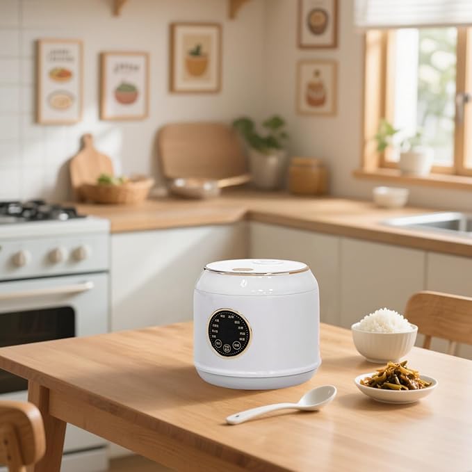 Rice Cooker Mini 2 L 400W For 2-3 People Touch Panel Stainless Steel Inner Pot Auto Shut-Off White
