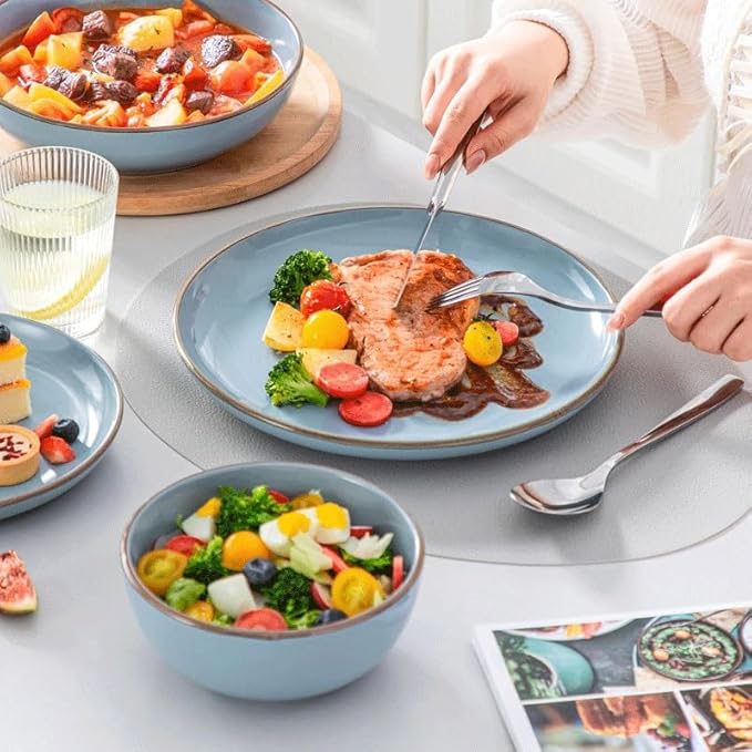 16 Piece Ceramic Tableware Set with Dinner Dessert Soup Plate Bowl for 4 Person Round Dinnerware