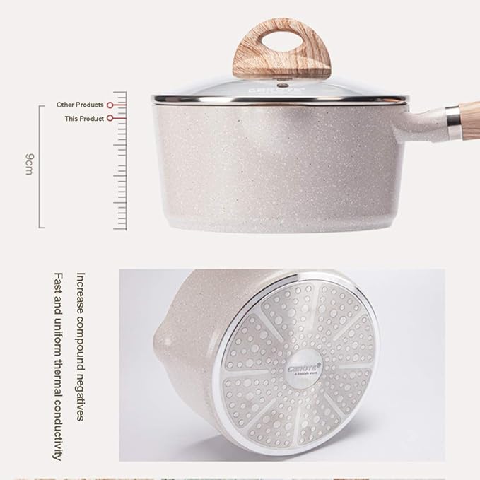 Cooking Pot 2-Piece Aluminum Alloy Cookware Set Imitation Wood Grain Bakelite Handle Non Stick Milk Pot and Saucepan Set with Lids