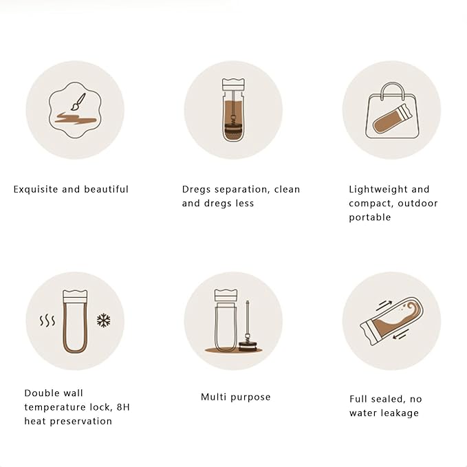 Yosoo French Press Coffee Maker Portable Stainless Steel Cup Double Wall Insulation 320ml Capacity Secure Locking Mechanism Lightweight Design Travel Outdoor Use