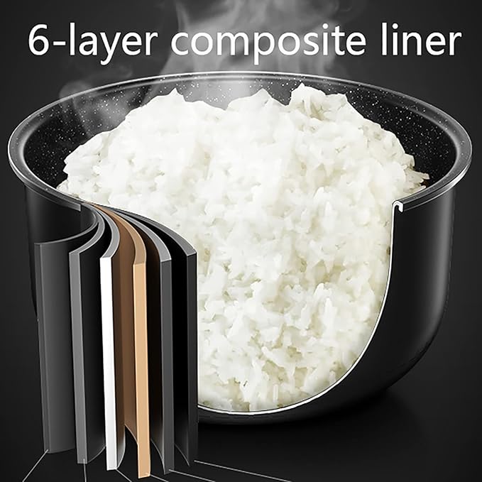Rice Cooker &amp Steamer 4L 6 Layer Silver Gathering Kettle Non-Stick Liner for Family Dormitory for 1~8 People Rice Cooker