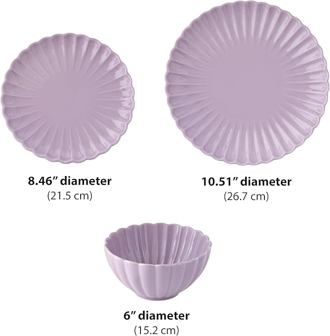 12 Pieces 4-person Set of Ceramic Tableware Including Plates Salad Plates Bowls Etc. with A Wave-shaped Design. Suitable for Daily Dining and Gatherings with Friends. Purple Tableware Set