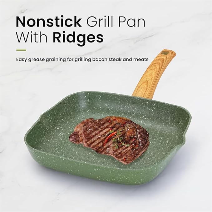 Kitchen Pots and Pans Set Nonstick Induction Kitchen Cookware Set Green Granite Coating Cooking Pans SetAA
