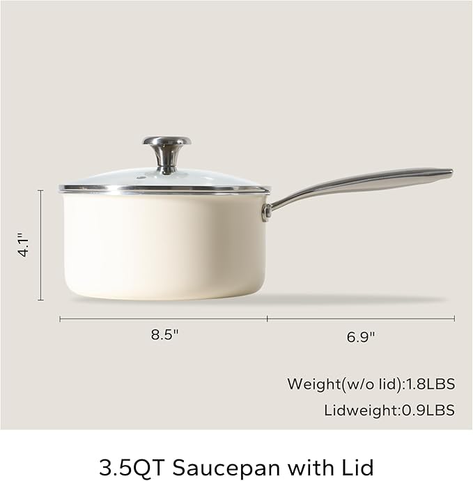 Redchef Nonstick Mini Cookware Set 8Ceramic Fry Pan 2.5QT3.5QT Small SaucepanCooking Pot with Stay-Cool Handles Compatible All Stovetops PFAS PFOA &amp PTFEFree (Beige)
