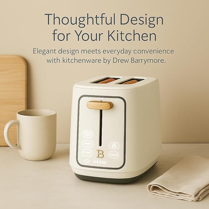 Bayfalcon 2 Slice Toaster with Touch-Activated Display White Icing Finish Wide Slots Bagel &amp Reheat Settings Adjustable Browning Removable Crumb Tray