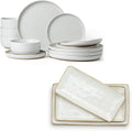 Famiware Milkyway Plates and Bowls Sets + 3 Pcs Ocean Rectangular Serving Platter 15-Piece Dinnerware Sets for 4 White