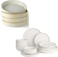 Famiware Dinnerware Sets Plates and Double Bowls Dish Set of 4 (16 Pieces) - Dishwasher &amp Microwave Safe Chip Resistant Reactive Glaze