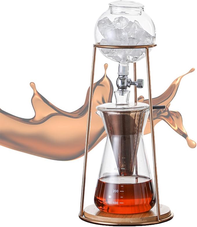 Portable Cold Drip Coffee Maker Drip Tower Coffee Maker 400ml Glass Coffee Pot with Stainless Steel Regulating Valve V-Shaped Spout for Home Office