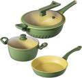 Pan Sets with Lid &amp Ladle Cooking Pots Nonstick Saucepans Cookware Set Small Kitchen Pot Induction Comptable Easy to Clean PFOA Free (Green)