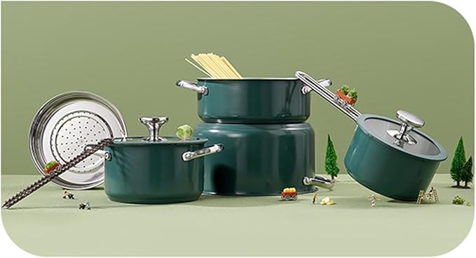 4Pcs Household Cookware Set Cooking Set Seafood Troop Pot Steamer Nonstick Cookware Set Pots and Pans Set for RV Travel Gas dark green