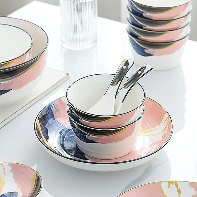 Dinnerware Sets Dish Set23 PcssPorcelain Tableware Set with Plates Bowls and DishColor Flower Ceramic Dinner Set for Home Kitchen and Dinning