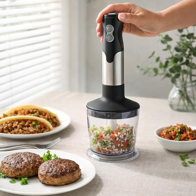 MEGAWISE HB-2062B 5-in-1 Hand Immersion Blender Set 800W Powerful Stick Blender with Turbo Mode Variable Speed Control Stainless Steel Blade Includes Whisk Milk Frother Chopper Bowl &amp Beaker