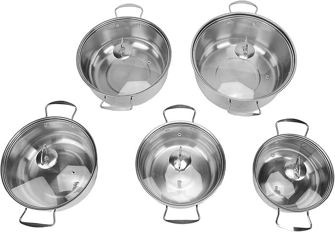 AYNEFY Durable Glass Lid Collection Soup Pot Set SUS Stainless Steel Cookware Sets Kitchen Cooking Pots Non Chef for Induction Oven Broiler Kitchen Tools