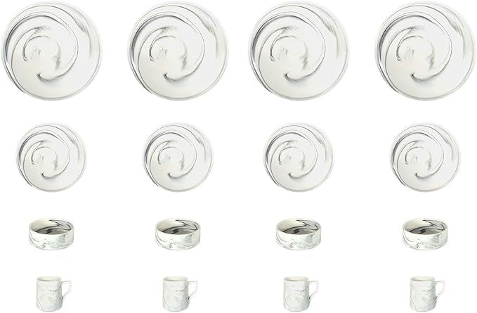 16 Piece Plates and Bowls Sets Fine China Artisan Marbled Dinner Set for 4 Dishwasher Safe Dinnerware Set Scratch Resistant Grey