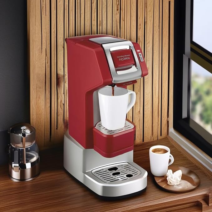Hamilton Beach 49945 FlexBrew Single-Serve Coffee Maker Compatible with Pod Packs and Grounds 1 Cup Red