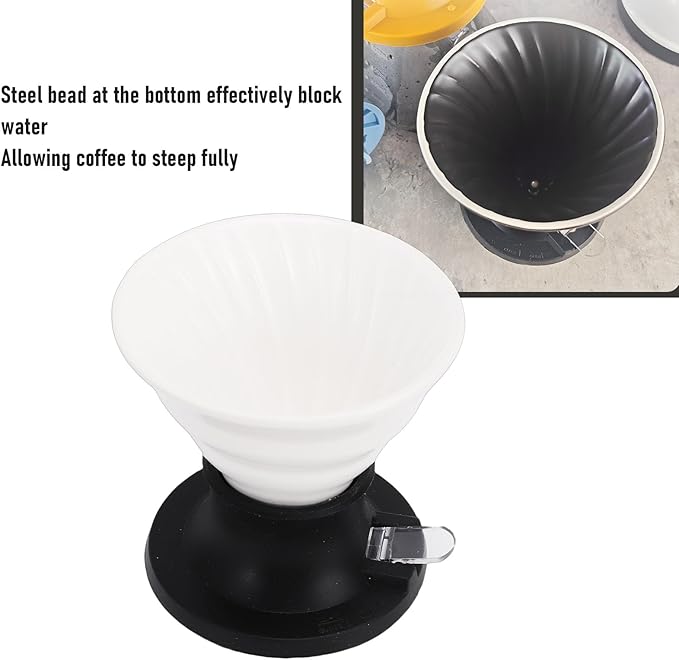 MAVIS LAVEN Ceramic Pour Over Coffee Dripper Heat Proof Immersion Coffee Maker with Built in Switch Valve for Home Office Travel (White Black)